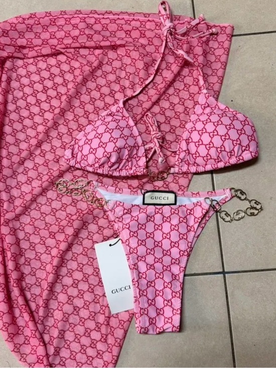 Gucci Other - Authentic Gucci Pink Chain Bikini Set + Matching Cover-Up Skirt